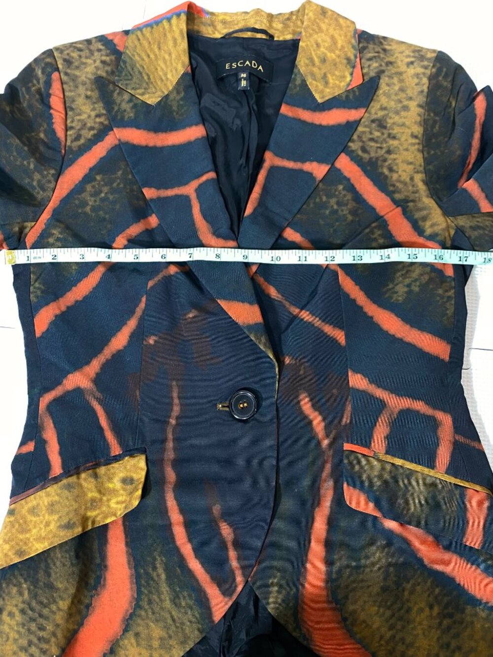 ESCADA Buella Fantasy Print Blazer Black Brown Rust Orange Tailored Sz 36 (S) - Picture 11 of 15